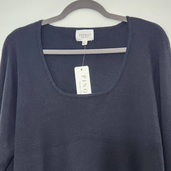 Pinque Black Sweater NWT Size 3X Black Fitted Sweater Square Neck Pullover - Picture 2 of 10